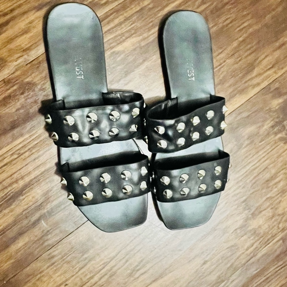 Studded Black Slide Sandals